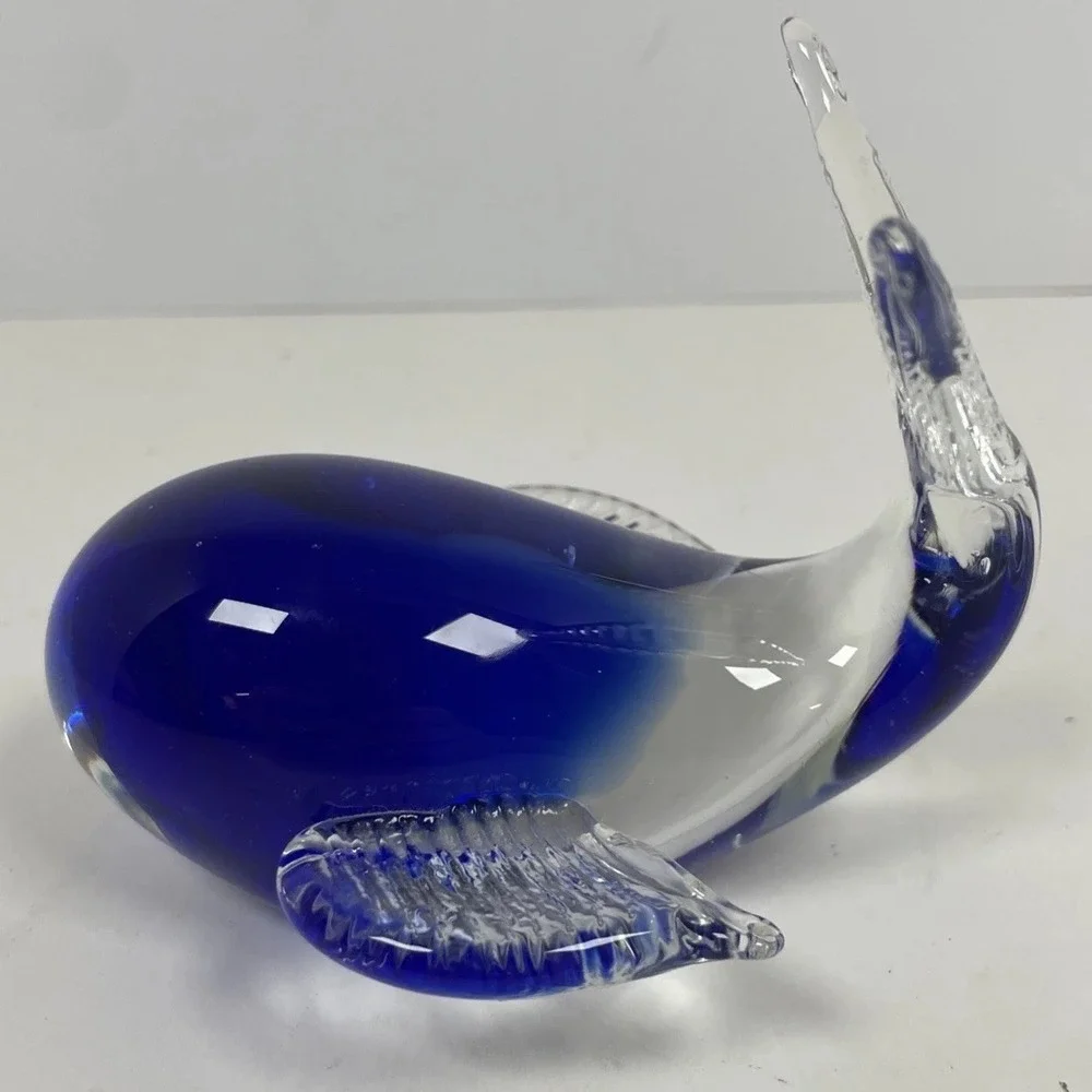 Vintage Cobalt Blue Art Glass Whale Figurine Paperweight Decor